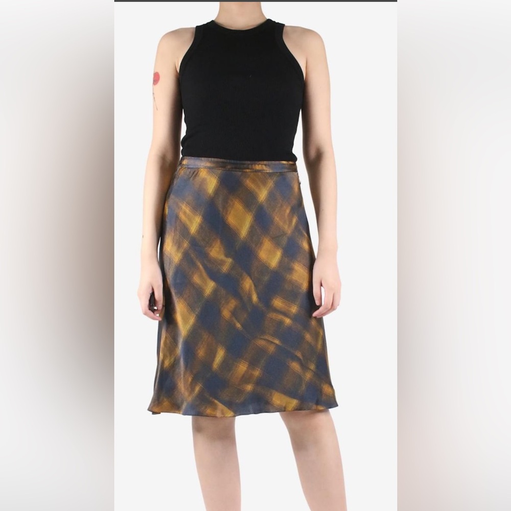 Proenza Schouler White Label Golden and Navy Charmuse A-Line Midi Skirt
